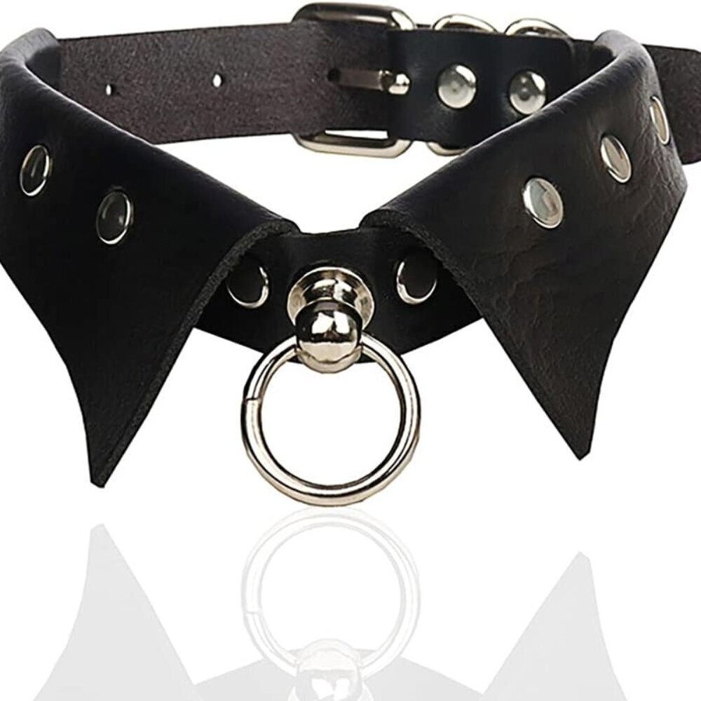 Leather Choker Necklace Black Gothic Punk Adjustable Women Jewelry